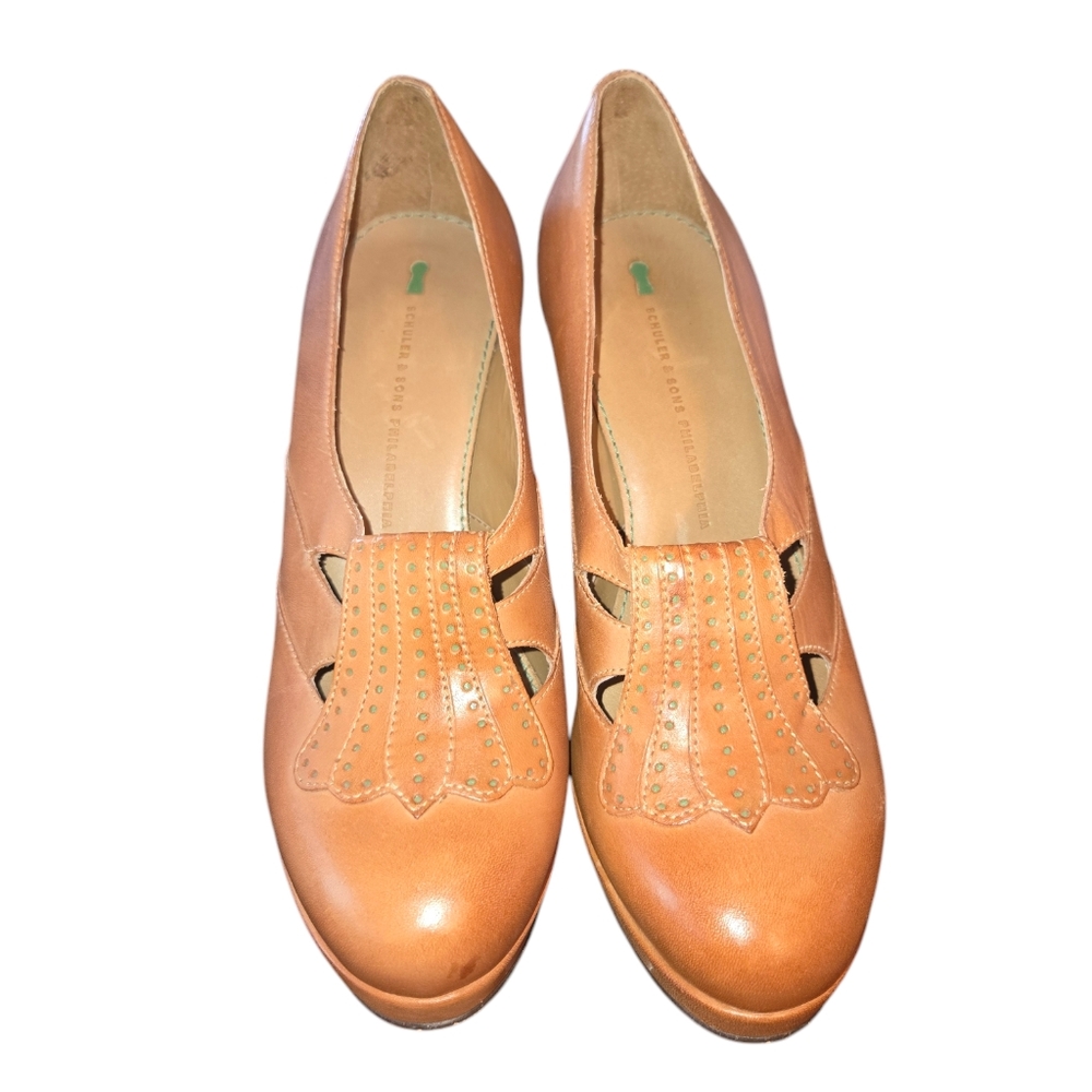Schuler & Sons Philadelphia Anthropologie Light Brown Leather Kiltie Pumps Sz 6 - Picture 3 of 11